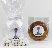 Giraffe Gender Neutral Baby Shower Treat Party Favor Bags with Gray Stickers and Twist-Tie Satin Bows. Set of 10 Ready-to-Use 11x5x3 Clear Cellophane Goodie Gift Bags, Bows and Stickers, Gray, White