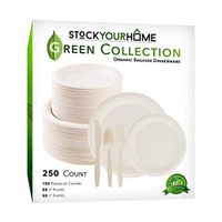 Eco Friendly Party Plates and Cutlery 250 Piece Biodegradable Dinnerware Set Service for 50 Compostable 9-Inch Plates, 7-Inch Plates, 50 Forks, 50 Knives and 50 Spoons (White)
