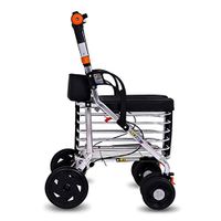 Walkers for Seniors with Seat Four Wheeled Walker, Shopping Trolley, Height Adjustable, one-Button Folding, Aluminum Alloy Rolling Walkers (Color : Silver)