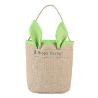 sakd Easter Bag Basket Cute Bunny Rabbit Eggs Candy Gifts Storage Rabbit Bag Party Decoration Canvas Carry Bag Farmhouse Holiday Festival (Green)