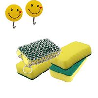 Fivebop Multipurpose Cast Iron Cleaner Sponge Chainmail Scrubber For Cast Iron Cookware for Home Camping Travel with 4pcs Sponge and 2pcs Wall Hook (Style 1)