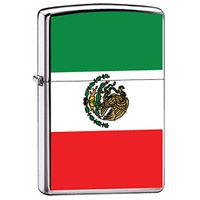 Zippo Custom Lighter Mexico Flag High Polish Chrome Finish