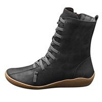 Clearence Women's Winter Leather Waterproof Boots Loafers Flats Shoes Casual Comfortable Short Tube Roman Shoes 5.5-10.5 (Black, US:5.5)