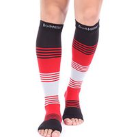 Doc Miller Premium Open Toe Compression Sleeve Dress Series 1 Pair 20-30mmHg Strong Support Graduated Sock Pressure Sports Running Recovery Shin Splints Varicose Veins (BlackRedGray, Medium)