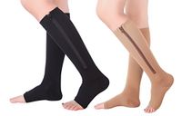 2 Pairs Open Toe Knee Length Zipper Compression Socks 15-20 mmHg Support 3 SizeassortedXXL