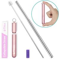 Reusable Collapsible Straw, 9.25'' Telescopic Stainless Steel Metal Straws, Portable Drinking Straw with Case for Yeti Rtic Ozark Tumbler, Perfect for Drinking Water, Coffee, Smoothie, Milkshake(Pink)