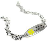 My Identity Doctor Custom Engraved Medical Bracelet 316L Stainless Steel Hearts, Round 2mm Cubic Zirconia - Wrist Size 8 Inch