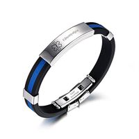 CL Men's Stainless Steel Blue Silicone Wristband Medical ID Fibromyalgia Alert Bracelet Sos Emergency