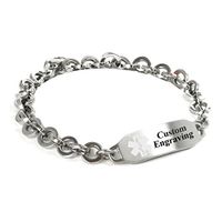 My Identity Doctor - Custom Engraved Medical Alert Bracelet - 316L Steel 8mm Round Link - White - Wrist Size 6.5 Inch