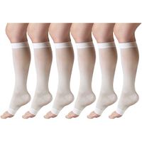 Sheer Compression Stockings, 15-20 mmHg, Women's Knee High Length, Open Toe, 20 Denier Ivory Small (6 Pairs)
