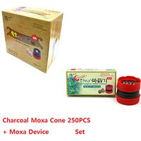 Korea Natural Charcoal Red Clay Mugwort Wormwood Loess Cones Smokeless Scentless 250PCS Bulk with Holder Warmer Heater Device Plate (Moxa Device + 250 Cone Set)