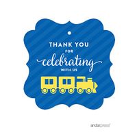 Andaz Press Birthday Fancy Frame Gift Tags, Thank You for Celebrating with Us, Train, 24-Pack, for Gifts and Party Favors