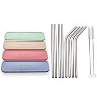 GANAMODA Metal Straws Stainless Steel Straws Drinking Straws Reusable - 8.5" Ultra Long 8 + 2 Cleaning Brush for 20/30 Oz for Yeti RTIC SIC Ozark Trail Tumblers (4 Straight|4 Bent|2 Brush)
