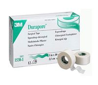 3M Durapore Surgical Tape 1" X 10 Yd 1538-1, 3 Boxes, 12 Rolls/Box