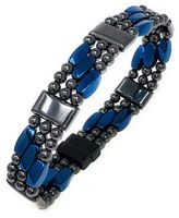 Tri Power BLU 3 Strand 100% Black Magnetic Hematite Bracelet with Powerful Rare Earth Magnetic Clasp (9.5")