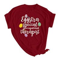 Eoeth Easter Eggstia Letter Print Blouse,Plus Size Women Summer Round Neck Short Sleeved T-Shirt Top Pullover Shirts Tee Wine