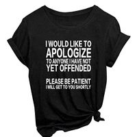 general3 Women Short Sleeve T-Shirt Fashion Plus Size O-Neck Letter Print Tops Tee Loose Blouse (Black 1, Small)