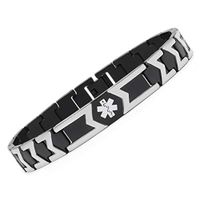linnalove Free Engraving Black Titanium Medical id bracele for Men(8.5)