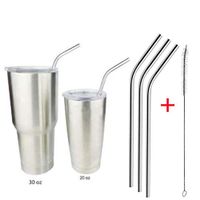 Usstore 3 Pcs Stainless Steel Metal Drinking Straw Reusable Straws + 1 Cleaner Brush Kit