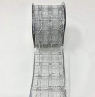 Glittery Silver Wired Ribbons Bundle (2 Rolls, 2.5 inch x 10 Yards Each) w. Silver Squares for Gift Wrapping & Decorating