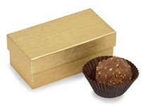 Rigid Truffle Candy Boxes - Double Truffle Boxes Gold Embossed 3-1/4x1-5/8x1-1/4" - 2 Pc Box - (2 Packs; 24 Per Pack) - WRAPS-TBR2EG