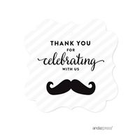 Andaz Press Birthday Fancy Frame Gift Tags, Thank You for Celebrating with Us, Mustache Black, 24-Pack, for Gifts and Party Favors