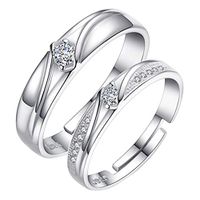 Peigen Love Jewelry 2Pcs Matching Set,Couple Rings,Diamond Encrusted Open Geometric Round Male and Female Ring Couple Jewelry Gift