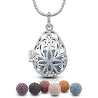 EUDORA Aroma Oval Lava Stone Aromatherapy Essential Oil Diffuser Necklace Pendant, 24" + 7PCS Rocks