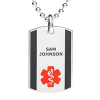 Divoti Deep Custom Laser Engraved Stainless Steel Medical Alert Necklace for Men, Steel Urban Tag Medical ID Necklace, Medical Dog Tag w/Free Engraving Chain 24 in Ball-Red/Black