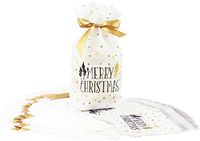 ZEALAX Christmas Candy Bags Party Favor - 12pcs 6 x 9 Inches Drawstring Plastic Gift Bags with 50pcs 4 x 4.3 Inches Self Adhesive Cookie Bags Treat Bags Bakery Biscuit Candy Buffet Package