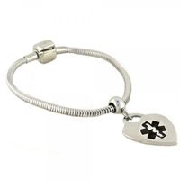 N Style ID Pan-Dorra PRE-Engraved “ON Blood THINNER” Stylish Medical ID Bracelet - Heart Black Alert Charm 7.50