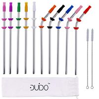 Reusable Stainless Steel Straws -(10 Pack) with Silicone Tips, Cleaning Brushes and Storage Pouch - 10.5 inch Reuse Fits Yeti Straws of 30 oz 24 oz 20 oz