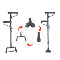 HFENGHUANG Height-Adjustable Crutch with Aluminum Four-Leg Non-Slip Four-Leg Walker Crutch, Height 80-100Cm, Retractable, Suitable for Elderly and Disabled People