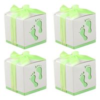 50 PCS Cute Baby Footprint Wedding Party Candy Confetti Gift Favor Box Holder with Ribbon Satin Green