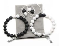 HEDQFM 2pcs Bracelets 10mm Natural Volcanic Lava Stone White Turquoise Stone Bracelet Aromatherapy Essential Oil Diffuser Bracelets Couples Stretch Bracelets for Men and Women