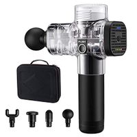 Phoenix Handheld Percussion Massager – Quiet 40-60dB Professional Deep Tissue Massager – 4 Attachment Massage Gun with Carrying Case for Full Body Muscle Relieves Pain and Soreness - Transparent