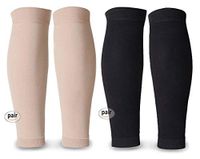 MGANG Calf Compression Sleeve, (2 Pairs) 20-30mmHg, Footless Compression Socks Unisex, Best for Pain Relief, Swelling, Edema, Maternity, Varicose Veins, Shin Splint, Nursing, Trave, (Black+Beige) L/XL