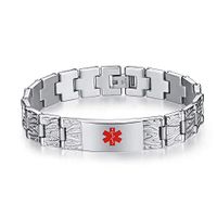 linnalove The Men's Medical Alert Bracelets Meridian Stainless Steel Medical id Bracelets for Men with Free Engraving(Steel)-85