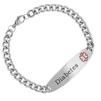 StickyJ USA Stainless Diabetes Curb Link Medical Alert Bracelet 8 in