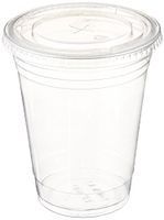 Table To Go 16 Oz 100 Piece Set Plastic Clear Cups with Flat Lids for Iced Coffee Bubble Boba Tea Smoothie
