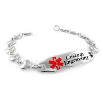 My Identity Doctor - Custom Engraved Medical Alert Bracelet for Women - Steel Heart 6mm - Red - Wrist Size 6.25 Inch