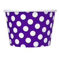 [100 Count] Purple Paper Ice Cream Cups - 8 oz Polka Dotty Dessert Bowls Perfect For Yummy Treats! Frozen Dessert Supplies