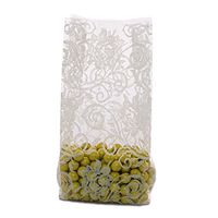 10ct. Elegant White"Laced Roses" 4x2x9" Medium Cello Cellophane Treat Food Snack Bags ngKE -1512