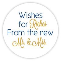 60ct - 1.5" - Wishes for Riches for The New Mr and Mrs, Lottery Ticket Wedding Favor Stickers (#214-NG)