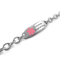 My Identity Doctor - Custom Engraved Women's Medical Bracelet, 6mm Steel O-Link - Pink - Wrist Size 6.25 Inch