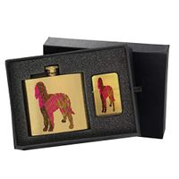 Goldendoodle Puppy Pink - Gold Lighter and Pocket Hip Liquor Flask Survival Camping Gift Box Set