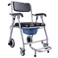 Transport Wheelchair with Toilet, Driven Wheeled Mobile Toilet Chair Foldable