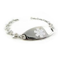 My Identity Doctor Custom Engraved Womens Medical Bracelet, Steel 6mm Heart Chain, Medium - White - Wrist Size 6.25 Inch