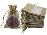 Burlap Drawstring Bags, Wisonique 25 Pcs Small Burlap Bags Bulk with One Side Organza, Burlap Bags for Gifts, Small Party Favor Bags, Jewelry Bags, Wedding Favor Bags- 4 X 5.7inch
