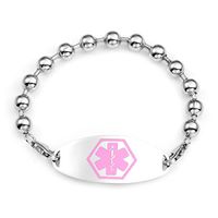 StickyJ USA Stainless Beaded Pink Girls Medical Alert Bracelet 6.5 in